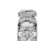 Pave Engagement Ring Setting for Asscher Cut Center with Curved Accent Rows, Openwork and Prong Head in Platinum