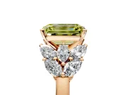 Leaf Cluster Engagement Ring Setting for Fancy Yellow Emerald Cut Center with Marquise Accents and Prong Head in Rose Gold