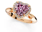 Halo Engagement Ring Setting for Fancy Pink Heart-Shaped Center with Tapered Plain Band and Prong Head in Rose Gold