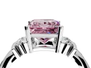 Solitaire Engagement Ring Setting for Fancy Pink Princess Cut Center with Grooved Bar Accent Band and Prong Head in White Gold