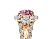 Halo Engagement Ring Setting for Fancy Pink Round Cut Center with Two-Strand Split Shank and Prong Head in Rose Gold