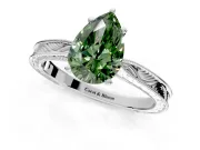 Solitaire Engagement Ring Setting for Fancy Green Pear-Shaped Center with Engraved Milgrain Band and Prong Head in Platinum