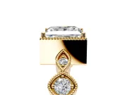 Vintage Station Engagement Ring Setting for Princess Cut Center with Accents and Prong Head in Yellow Gold