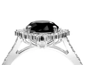 Sunburst Halo Engagement Ring Setting for Fancy Black Round Cut Center with Pave Band and Prong Head in Platinum