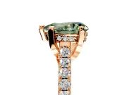 Solitaire Engagement Ring Setting for Fancy Green Pear-Shaped Center with Widening Pave Band and Claw Prong Head in Rose Gold