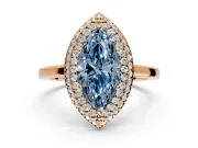 Halo Engagement Ring Setting for Fancy Blue Marquise Center with Plain Tapered Band and Prong Head in Rose Gold