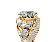 Halo Engagement Ring Setting for Oval Center with Marquise and Pave Bypass Band and Prong Head in Yellow Gold