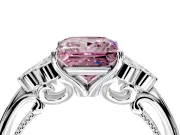 Cluster Engagement Ring Setting for Fancy Pink Princess Cut Center with Bezel Accent Clusters and Prong Head in Platinum