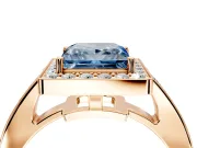 Bezel-Framed Halo Engagement Ring Setting for Fancy Blue Princess Cut Center with Pave Band and Prong Head in Rose Gold