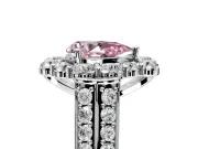 Large Accent Halo Engagement Ring Setting for Fancy Pink Pear-Shaped Center with Pave Split Shank and Prong Head in Sterling Silver