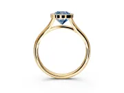 Solitaire Engagement Ring Setting for Fancy Blue Cushion Cut Center with V Split Shank and Bezel Head in Yellow Gold