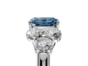 Cluster Engagement Ring Setting for Fancy Blue Emerald Cut Center with Round Cut Accent Frame and Prong Head in Sterling Silver