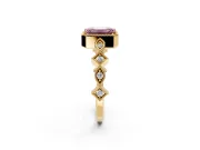 Milgrain Bezel Engagement Ring Setting for Fancy Pink Emerald Cut Center with Marquise Stations and Bezel Head in Yellow Gold