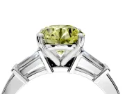3 Stone Engagement Ring Setting for Fancy Yellow Round Cut Center with Channel Baguette Accents and Prong Head in Sterling Silver