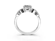 Leaf Engagement Ring Setting for Asscher Cut Center with Milgrain Accent Band and Prong Head in White Gold