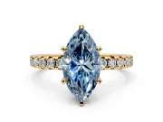 Solitaire Engagement Ring Setting for Fancy Blue Marquise Center with Large Accents and Prong Head in Yellow Gold