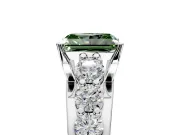 Solitaire Engagement Ring Setting for Fancy Green Radiant Cut Center with Graduated Shared Prongs and Prong Head in Sterling Silver