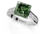 Solitaire Engagement Ring Setting for Fancy Green Princess Cut Center with Cathedral Channel Band and Prong Head in White Gold