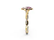 Halo Engagement Ring Setting for Fancy Pink Oval Center with Twist Band and Prong Head in Yellow Gold