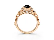 Solitaire Engagement Ring Setting for Fancy Black Pear-Shaped Center with Filigree Band and Prong Head in Rose Gold