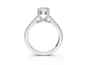Solitaire Engagement Ring Setting for Pear-Shaped Center with Widening Pave Band and Claw Prong Head in White Gold