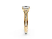 Solitaire Engagement Ring Setting for Asscher Cut Center with Pave Rail Split Shank and Prong Head in Yellow Gold