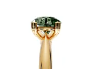 Solitaire Engagement Ring Setting for Fancy Green Round Cut Center with Reverse Tapered Band and Prong Head in Yellow Gold