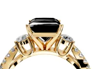 3 Stone Engagement Ring Setting for Fancy Black Princess Cut Center with Pave Split Shank and Prong Head in Yellow Gold
