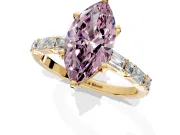 Baguette Engagement Ring Setting for Fancy Pink Marquise Center with Alternating Bar-Set Band and Prong Head in Yellow Gold
