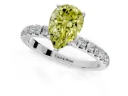 Open Basket Engagement Ring Setting for Fancy Yellow Pear-Shaped Center with Pave Band and Prong Head in Platinum