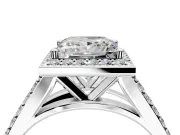 Halo Engagement Ring Setting for Princess Cut Center with Narrow Pave Split Shank and Prong Head in Platinum