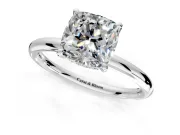 Hidden Halo Engagement Ring Setting for Cushion Cut Center with Thin Rounded Band and Prong Head in Platinum