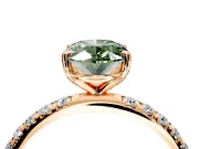 Solitaire Engagement Ring Setting for Fancy Green Oval Center with Micro Pave Band and Prong Head in Rose Gold