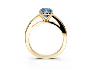 Solitaire Engagement Ring Setting for Fancy Blue Cushion Cut Center with Flat-Sided Plain Band and Prong Head in Yellow Gold
