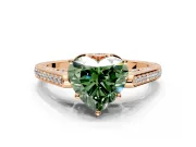 Cathedral Engagement Ring Setting for Fancy Green Heart-Shaped Center with Antique-Style Pave Band and Prong Head in Rose Gold