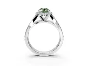 Halo Engagement Ring Setting for Fancy Green Oval Center with Narrow Pave Split Shank and Prong Head in Platinum