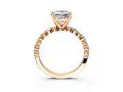 Solitaire Engagement Ring Setting for Princess Cut Center with Alternating Size Accents and Prong Head in Rose Gold