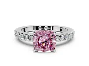 Solitaire Engagement Ring Setting for Fancy Pink Cushion Cut Center with Single Row Accent Band and Prong Head in Sterling Silver
