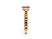 Solitaire Engagement Ring Setting for Fancy Pink Emerald Cut Center with Milgrain X Pattern Band and Prong Head in Yellow Gold