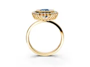 Halo Engagement Ring Setting for Fancy Blue Radiant Cut Center with Milgrain Bezel Rim, Plain Band and Prong Head in Yellow Gold