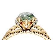 Halo Engagement Ring Setting for Fancy Green Marquise Center with Rope Twist Split Shank and Prong Head in Yellow Gold