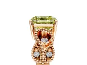 Leaf Engagement Ring Setting for Fancy Yellow Asscher Cut Center with Milgrain Accent Band and Prong Head in Rose Gold