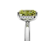 Hidden Halo Engagement Ring Setting for Fancy Yellow Emerald Cut Center with Thin Round-Wire Band and Prong Head in Platinum