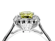 Starburst Halo Engagement Ring Setting for Fancy Yellow Emerald Cut Center with Thin Round-Wire Band and Prong Head in Platinum