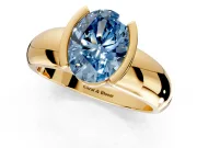 Tension Engagement Ring Setting for Fancy Blue Oval Center with Wide Flat Band and Tension Head in Yellow Gold