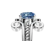 Solitaire Engagement Ring Setting for Fancy Blue Cushion Cut Center with Twisted Band and Scroll Prong Head in White Gold