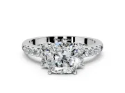 Paired Accent Engagement Ring Setting for Cushion Cut Center with Pave Band and Prong Head in Sterling Silver