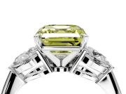 3 Stone Engagement Ring Setting for Fancy Yellow Asscher Cut Center with Large Pear-Shaped Accents and Prong Head in Platinum
