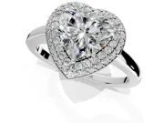 Halo Engagement Ring Setting for Heart-Shaped Center with Plain Tapered Band and Prong Head in Sterling Silver