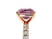 Solitaire Engagement Ring Setting for Fancy Pink Asscher Cut Center with Fine Pave Band and Claw Prong Head in Rose Gold